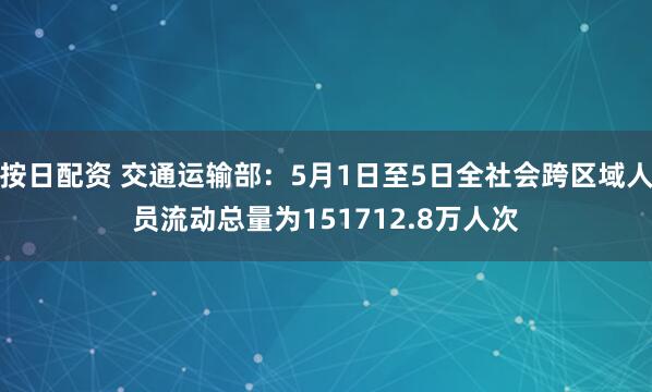 按日配资 交通运输部：5月1日至5日全社会跨区域人员流动总量为151712.8万人次